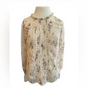 Cream Floral & Rabbits Pin tuck Blouse Romantic boho
